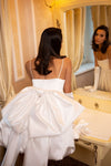 Ivory Satin Short Mini Homecoming Dress With Bow Back