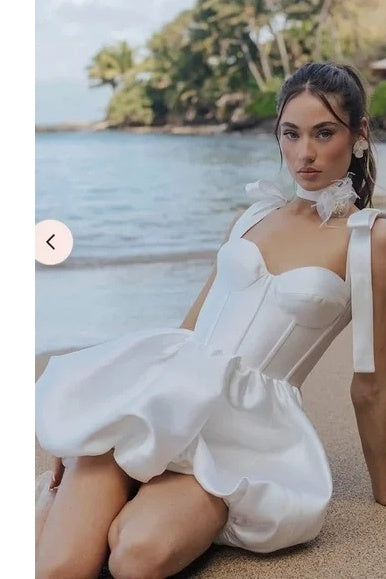 Short Satin Bridal Dress With Bow Sash Strap