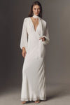 #DZ9402 Deep V Neck Long Sleeves Chiffon Wedding Dress