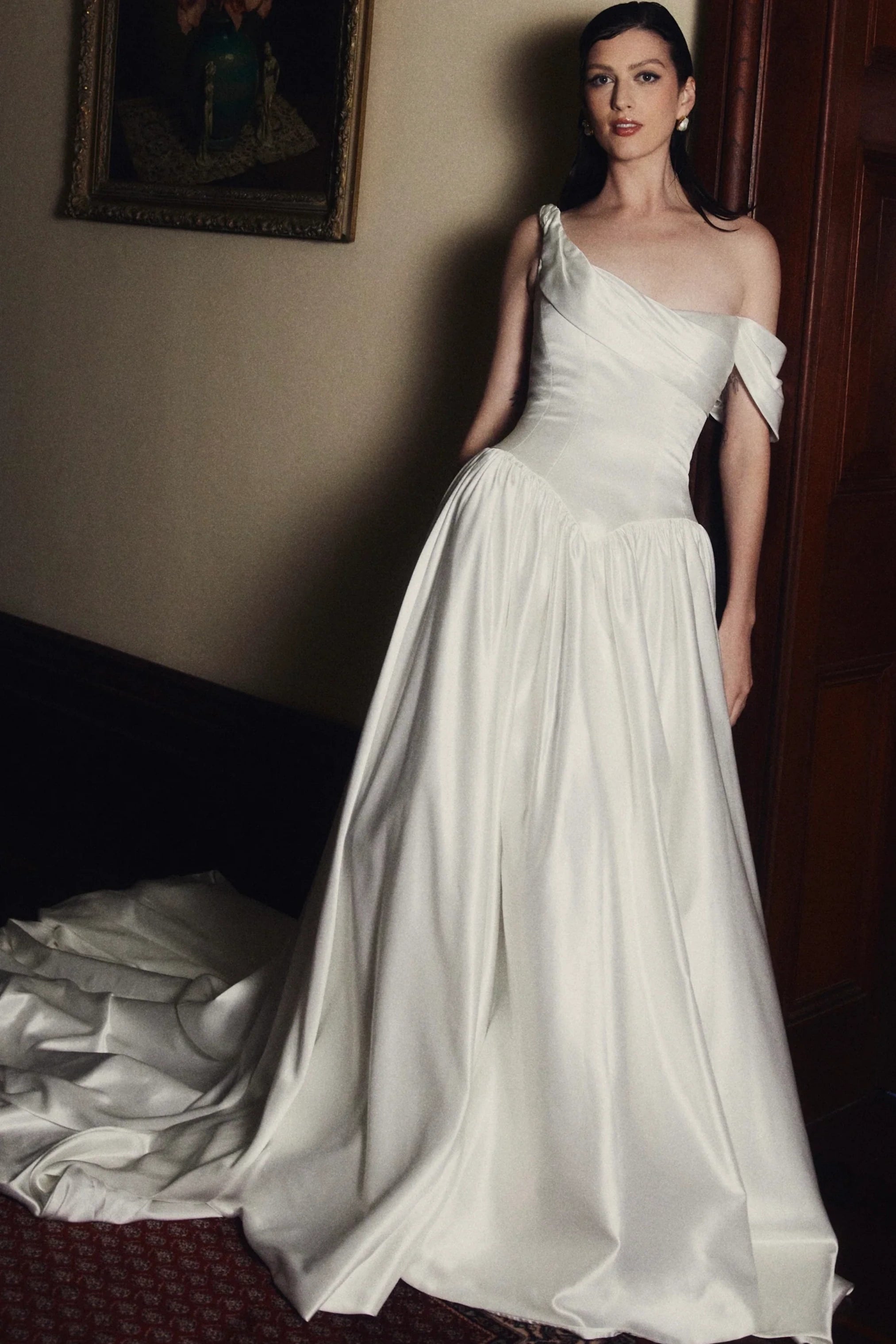 DZ9510 Long Simple Elegant Wedding Dress One Shoulder Soft Satin – TANYA BRIDAL DZ9510 Long Simple Elegant Wedding Dress One Shoulder Soft Satin – TANYA BRIDAL