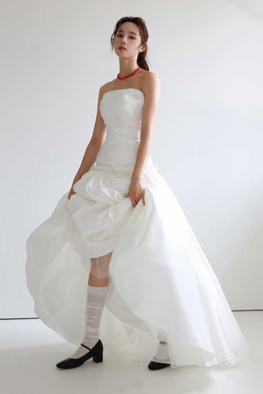 TSWD800 Taffeta A Line Long Wedding Dress Lace Up Back