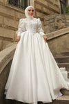 #DZ9443 Muslim Wedding Dress Long Sleeves With Lace Appliques