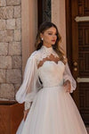 High Neck Lace Tulle Puffy Sleeves Wedding Jacket