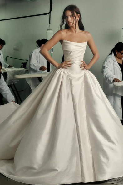 Ivory Satin Ball Gown Wedding Dress Strapless