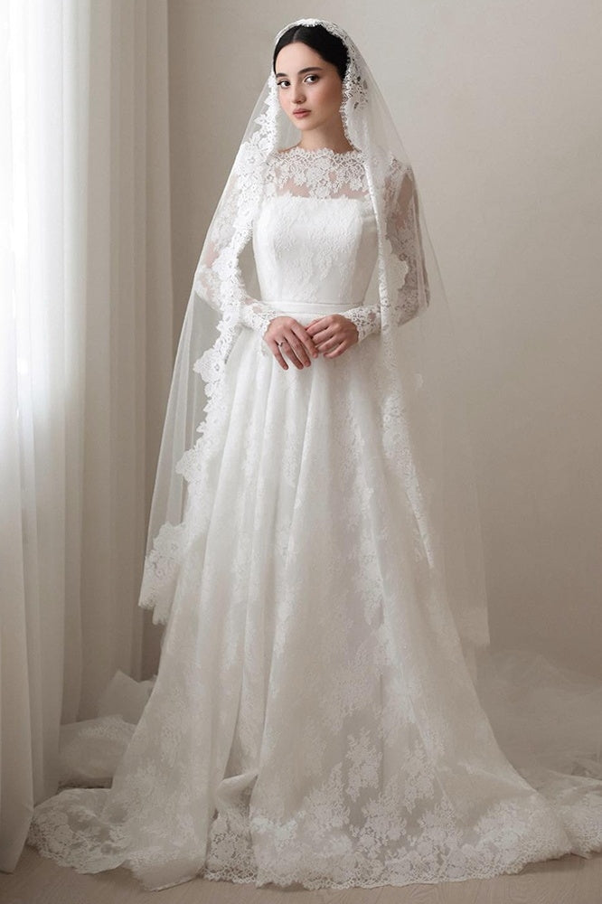Romantic Lace A Line Wedding Dress Full Sleeves TANYA BRIDAL Romantic Lace A Line Wedding Dress Full Sleeves TANYA BRIDAL