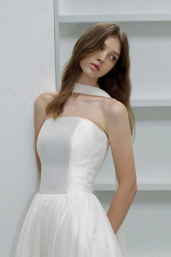 TT693 A Line Strapless Long Wedding Dress With Neck  Scarf