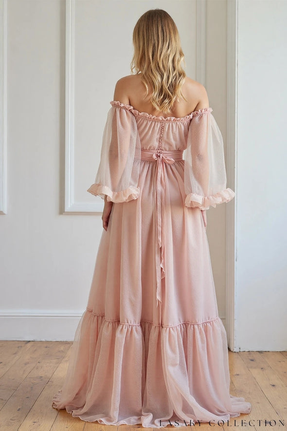 Elegant Long Evening Dress With Flare Sleeves
