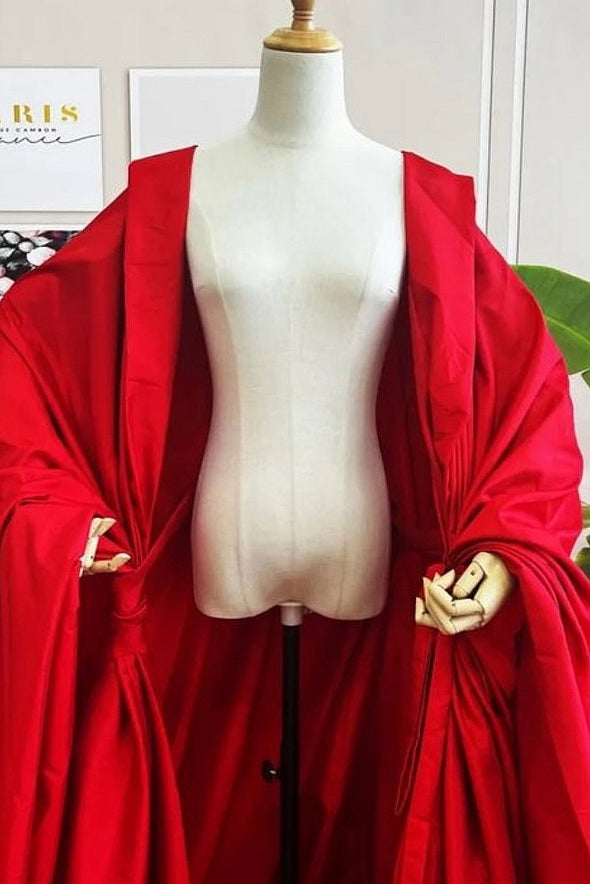 Red Taffeta Women Cape Long Jacket Formal Lady Outfit Coat