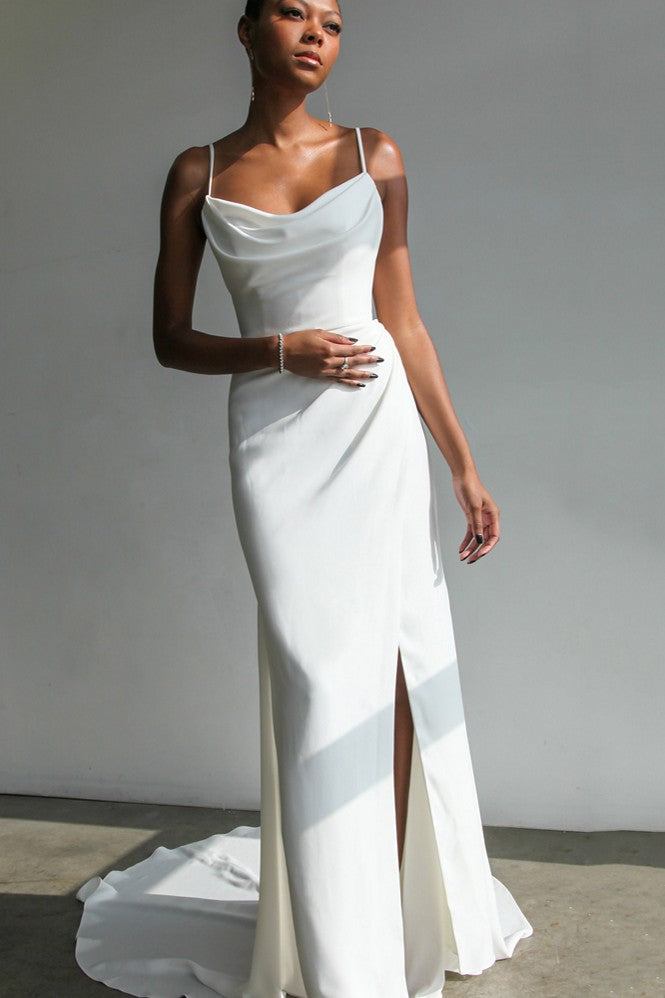 Elegant V-Neck Side Split Wedding Dresses Open Back TANYA BRIDAL Elegant V-Neck Side Split Wedding Dresses Open Back TANYA BRIDAL