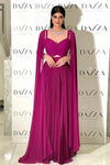 Arabic Fuchsia Chiffon Dubai Evening Dresses With Cape