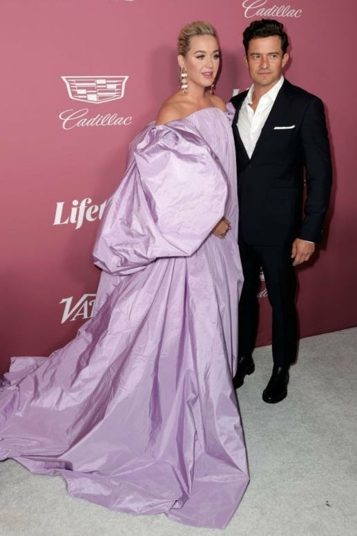 A Line Puffy Sleeves Lavender Taffeta  Prom Dress