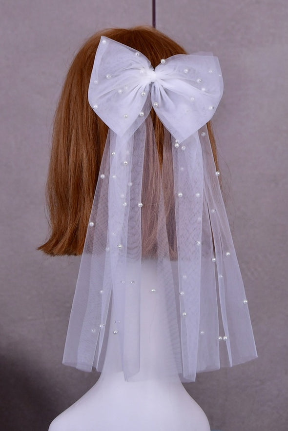 Bride Single Party Mesh Headdress Pearl Short Veil V04A