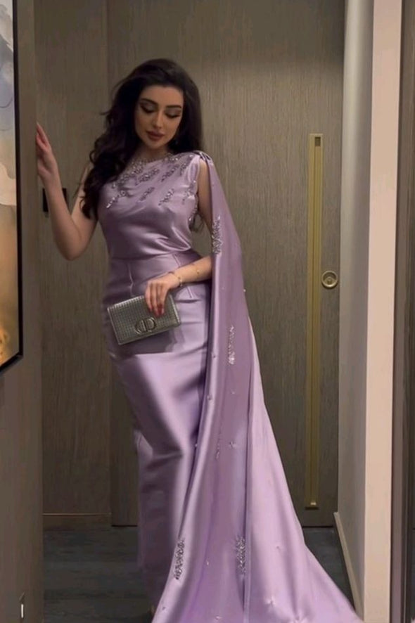 Lavender One Shoulder Long Women Evening Dress