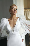 Short Satin V Neck Puffy Sleeves Wedding Party Dress