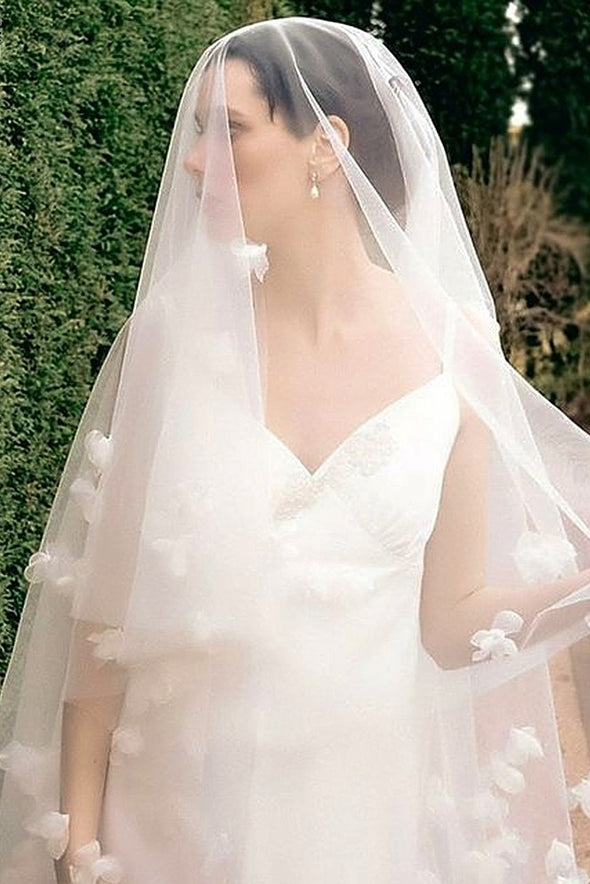 V111 Short Tulle Wedding Bridal Veils With Handmade Flowers