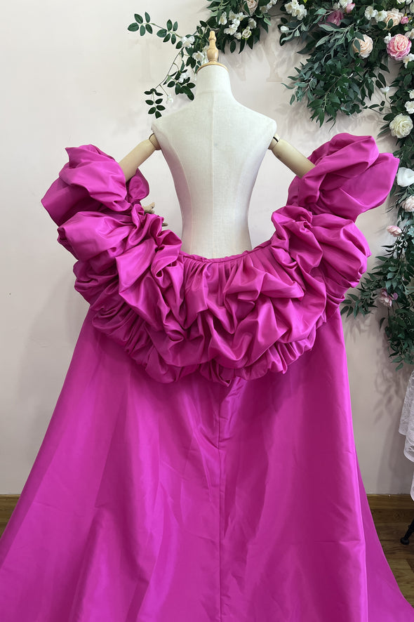 Fuchsia Taffeta Evening Dress Cape Fashionable DJ301