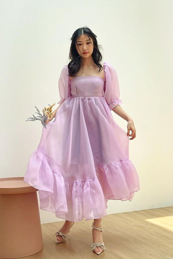 A Line Sweep Long Homecoming Dress Organza