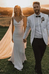 Elegant Crepe Cowl Neck Mermaid Wedding Gown For Brides