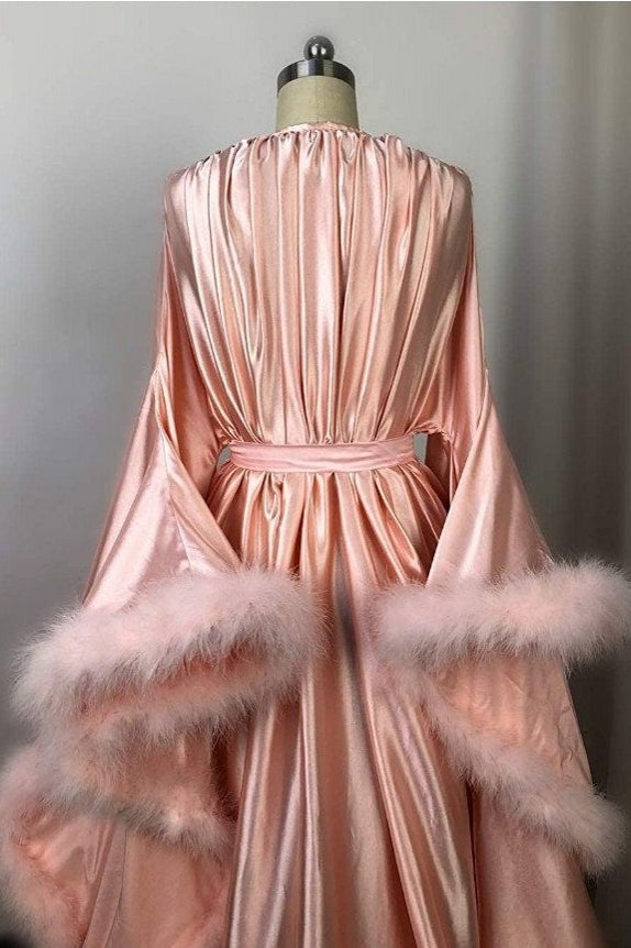 Satin Bride Satin Robe Marabou Feather Hollywood Dressing Gown TANYA BRIDAL Satin Bride Satin Robe Marabou Feather Hollywood Dressing Gown TANYA BRIDAL