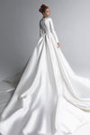 Simple Satin Long Muslim Wedding Dresses Court Train