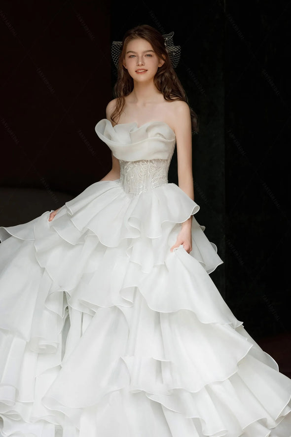 A Line Boho Bridal Gowns Layers Lace Appliques Chic DW806