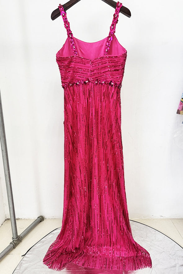 #DZ9392 Fuchsia And Mint Green Long Luxury Women Evening Gown