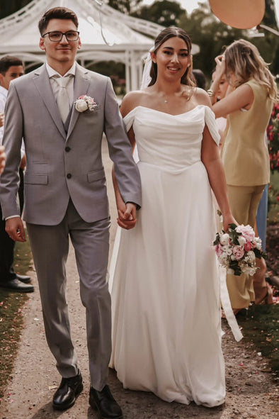 #DZ9307  Off The Shoulder A Line Chiffon Long Wedding Dress