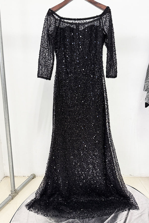 #DZ9391 Pink And Black Shiny Long Bling Bling Women Evening Dress