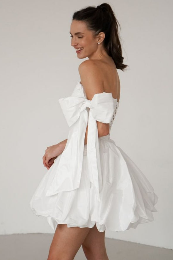 Off White Taffeta Short Wedding Dress / Homecoming Gown Off The Shoulder