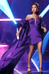 Purple Mini/Short Evening Gowns With Detachable Sleeved Cape