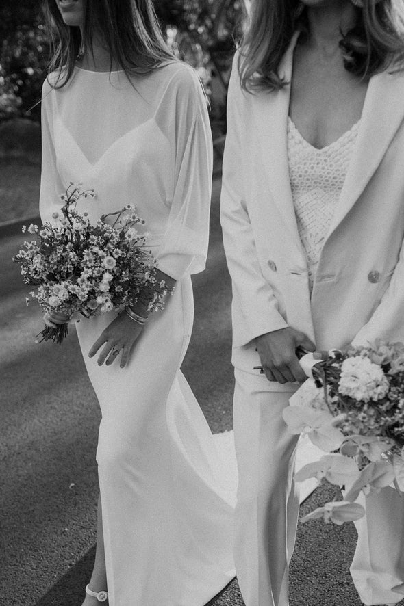 Simple Modest Chiffon Long Mermaid Wedding Dress