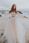 Puff Sleeves Elegant Bohemian Long Wedding Dresses TB1402