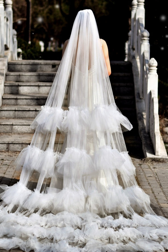 Tiered Long Tulle Wedding Veil With Comb V117A