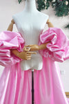 Pink Mikado Satin Long Wedding Party Outfit Lady Evening Cape