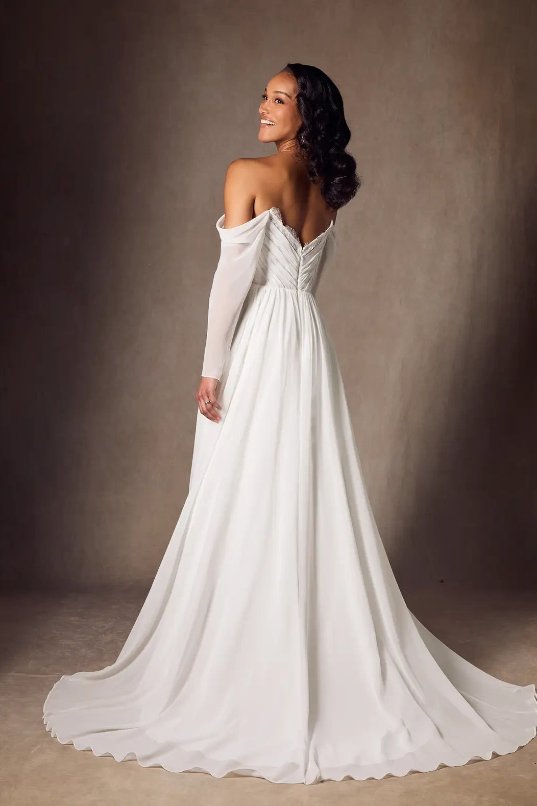 Long Chiffon A Line Off The Shoulder Wedding Bridal Gown TANYA BRIDAL Long Chiffon A Line Off The Shoulder Wedding Bridal Gown TANYA BRIDAL
