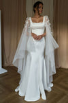 Mermaid Wedding Dress Square Neck With Flowers Falre Sleeves