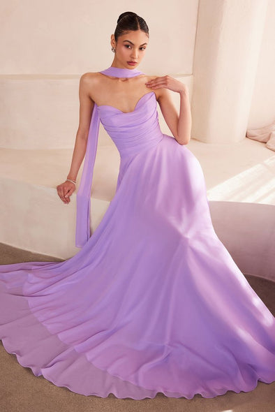 Sweetheart Long Chiffon Evening Party Dress With Neck Scarf