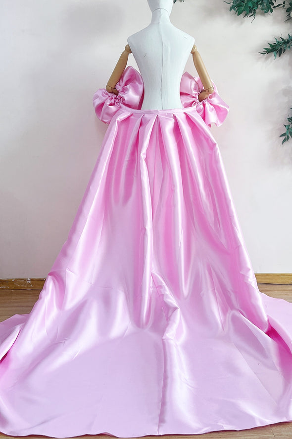 Pink Mikado Satin Long Wedding Party Outfit Lady Evening Cape