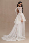 Dot Tulle Pearls Short Homecoming Dress With Detachable Train