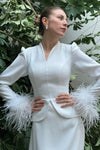 #DZ9317 Long Sleeves With Feather Elegant Sheath Wedding Dress