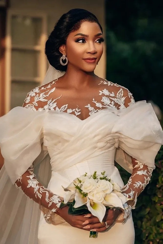 #DZ9483 Elegant African Arabic Lace Mermaid Wedding Dress Appliqued - #DZ9483 Elegant African Arabic Lace Mermaid Wedding Dress Appliqued -