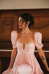 Chiffon Long Bridesmaid Dress Short Sleeves