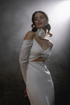 Soft Satin Long Sleeve Wedding Dresses With Special Cut at Waist Chic ZW1033