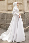 #DZ9443 Muslim Wedding Dress Long Sleeves With Lace Appliques