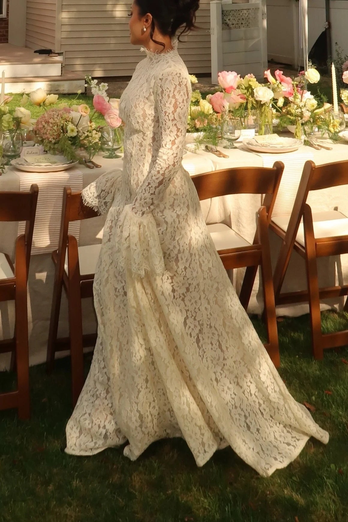 lace long sleeve a line wedding dress DZ9635 A Line Floral Lace Long Sleeves Wedding Dress – TANYA BRIDAL