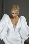 Short Satin V Neck Long Sleeve Wedding Party Dress