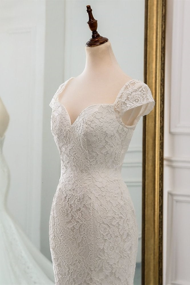 Modest Elegant Mermaid Lace Wedding Dress Cap Sleeves TANYA BRIDAL Modest Elegant Mermaid Lace Wedding Dress Cap Sleeves TANYA BRIDAL