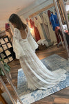 Bohemian Long Flare Sleeves Lace Wedding Dress V Neck Chic