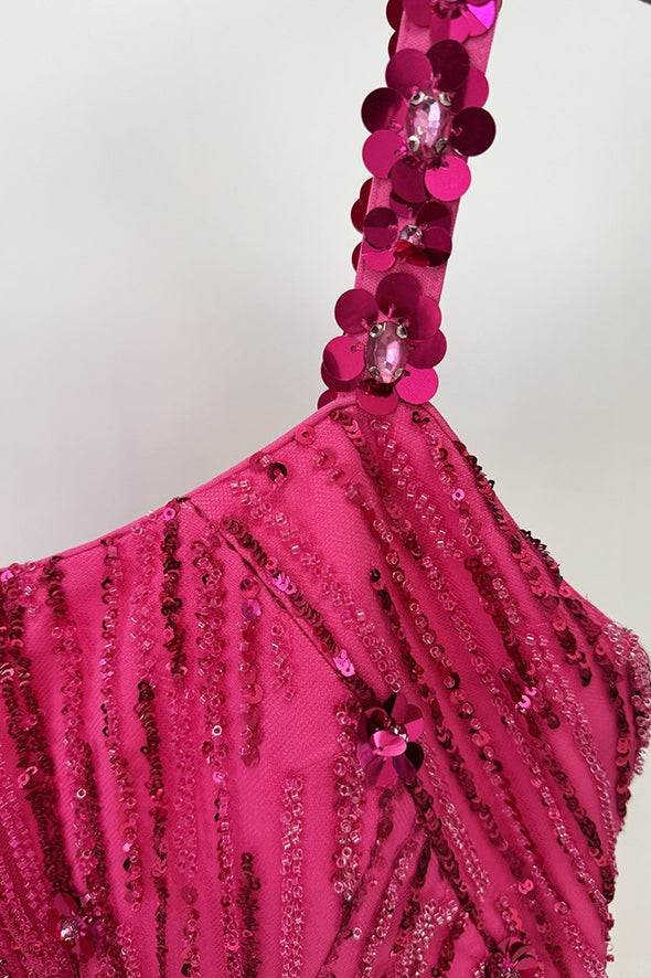 #DZ9392 Fuchsia And Mint Green Long Luxury Women Evening Gown