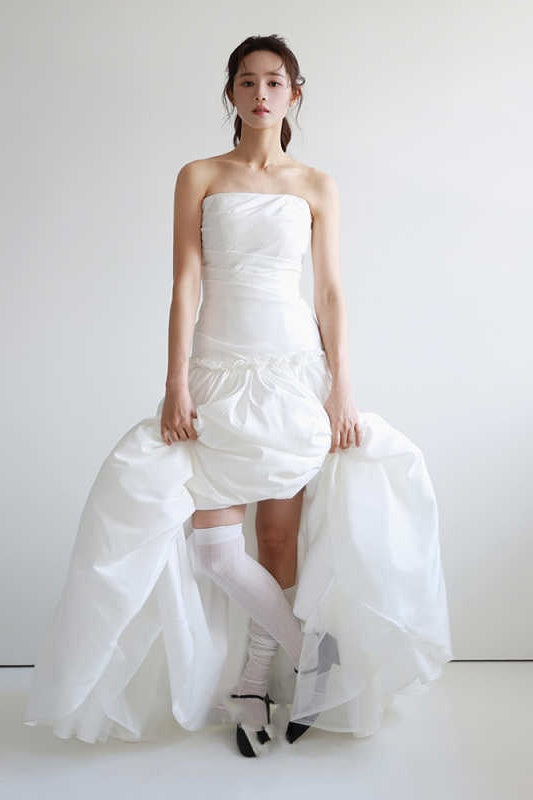 TSWD800 Taffeta A Line Long Wedding Dress Lace Up Back